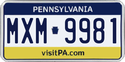 PA license plate MXM9981