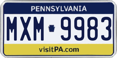 PA license plate MXM9983