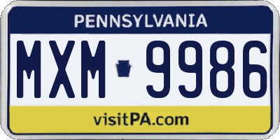PA license plate MXM9986
