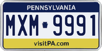 PA license plate MXM9991