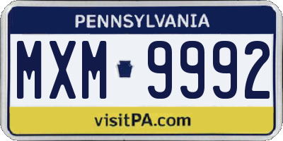 PA license plate MXM9992