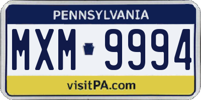 PA license plate MXM9994