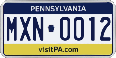 PA license plate MXN0012