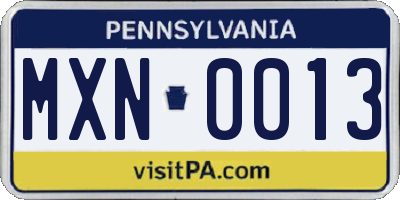 PA license plate MXN0013