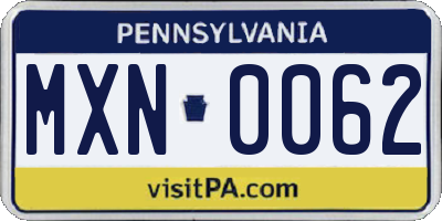 PA license plate MXN0062
