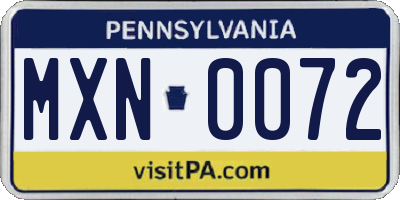 PA license plate MXN0072
