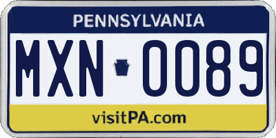 PA license plate MXN0089