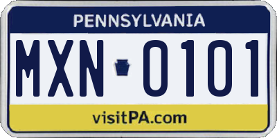 PA license plate MXN0101