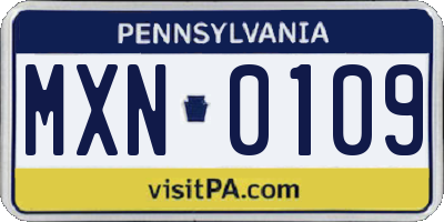 PA license plate MXN0109