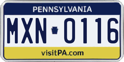 PA license plate MXN0116