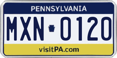 PA license plate MXN0120