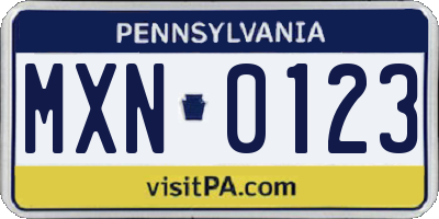 PA license plate MXN0123