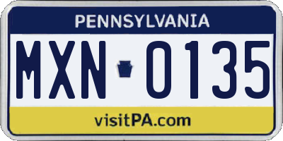 PA license plate MXN0135