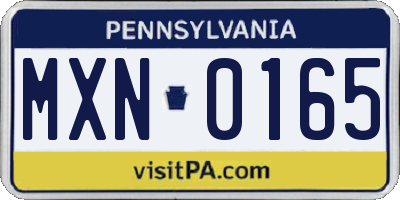 PA license plate MXN0165