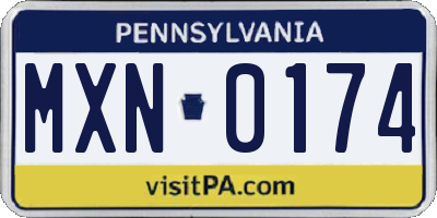 PA license plate MXN0174