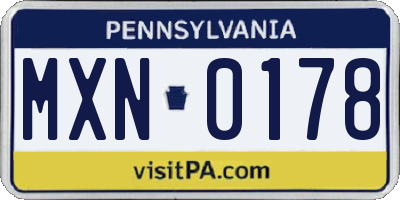PA license plate MXN0178