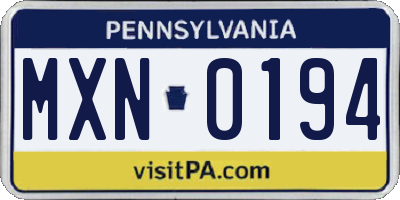 PA license plate MXN0194