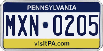 PA license plate MXN0205