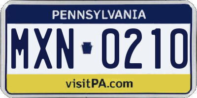 PA license plate MXN0210
