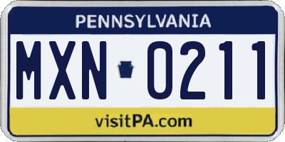 PA license plate MXN0211