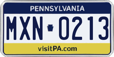 PA license plate MXN0213