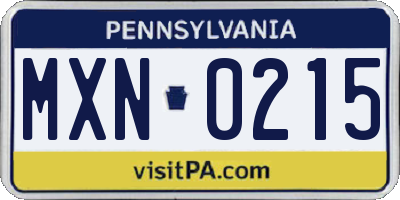 PA license plate MXN0215