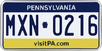 PA license plate MXN0216