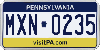 PA license plate MXN0235