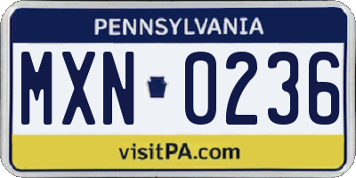 PA license plate MXN0236
