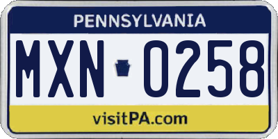 PA license plate MXN0258
