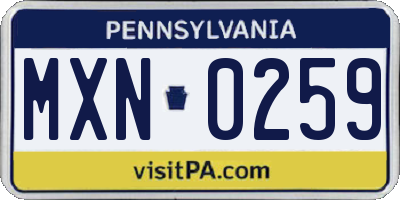 PA license plate MXN0259