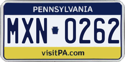 PA license plate MXN0262