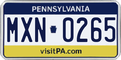 PA license plate MXN0265