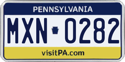 PA license plate MXN0282