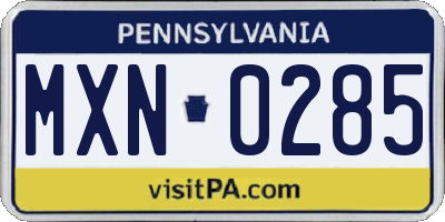 PA license plate MXN0285