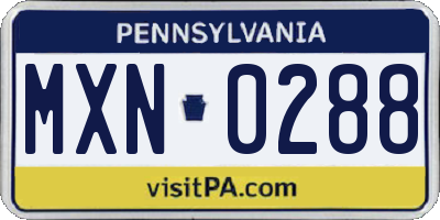 PA license plate MXN0288