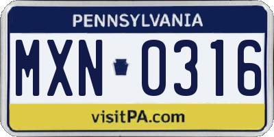 PA license plate MXN0316