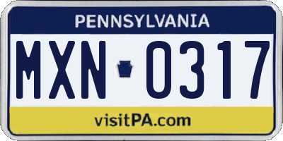 PA license plate MXN0317