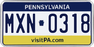 PA license plate MXN0318