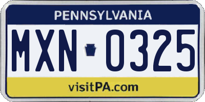 PA license plate MXN0325