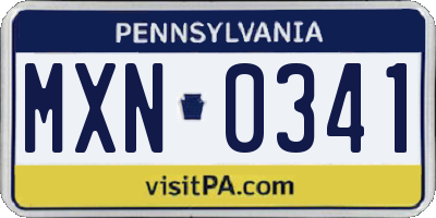 PA license plate MXN0341