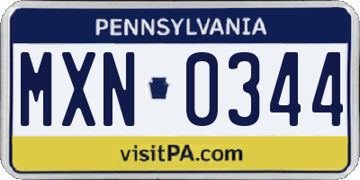 PA license plate MXN0344