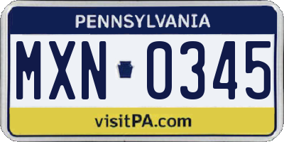PA license plate MXN0345
