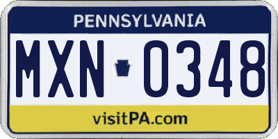 PA license plate MXN0348