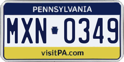 PA license plate MXN0349
