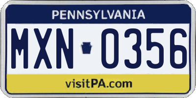 PA license plate MXN0356