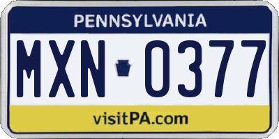 PA license plate MXN0377