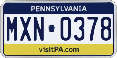 PA license plate MXN0378