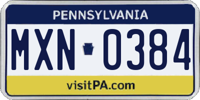 PA license plate MXN0384