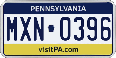 PA license plate MXN0396